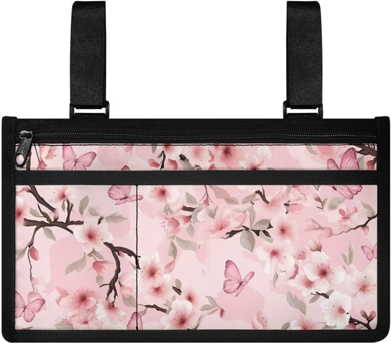 LedBack Wheelchair Side Storage Bag Pink Butterfly Armrest Pouch Cherry Wheelchair Accessories Organizer Bags for Walkers Rollator - Image 1
